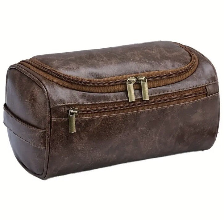 Men’s Dark Brown Toiletry Travel Bag Large Capacity Organizer Premium UK Stock