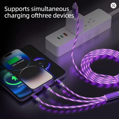 3 in 1 Purple LED USB Cable Charging Cable Charger iPhone Lightening Type C