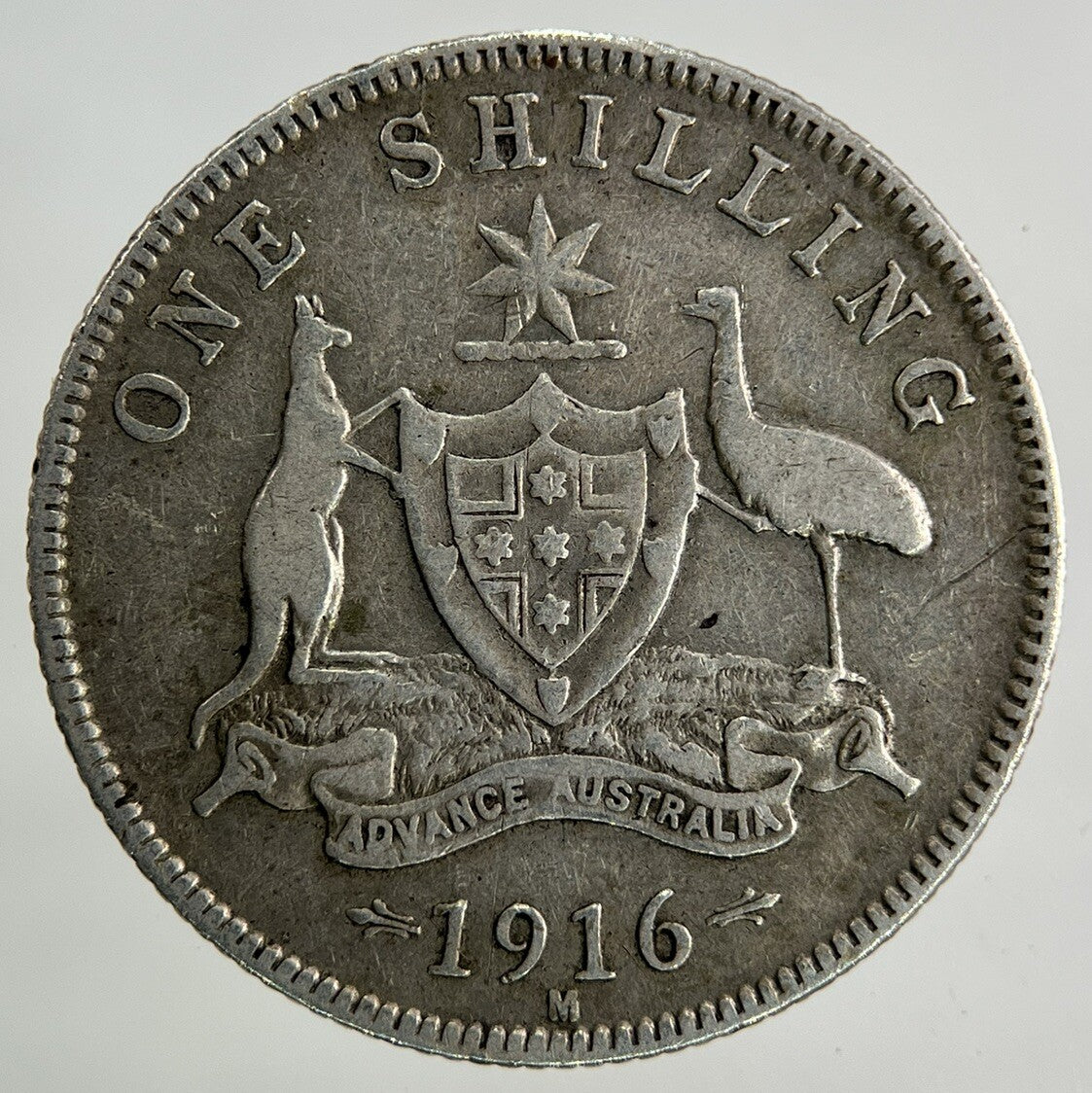 1916 - M Australia One Shilling Silver Coin | Fine Collectable Grade