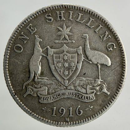 1916 - M Australia One Shilling Silver Coin | Fine Collectable Grade