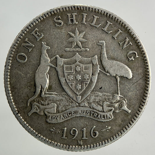 1916 - M Australia One Shilling Silver Coin | Fine Collectable Grade