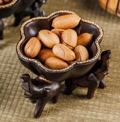 Wooden Hand Carved Elephant Tabletop Nuts seeds Fruit Sweet Tray Bowl Dish