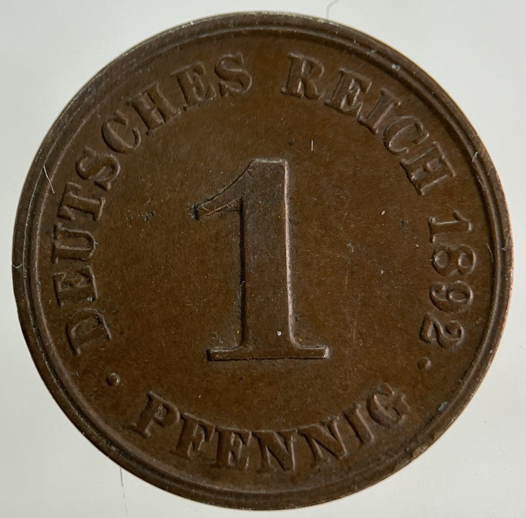 1892 German 1 Pfennig Coin | Fine Collectable Grade