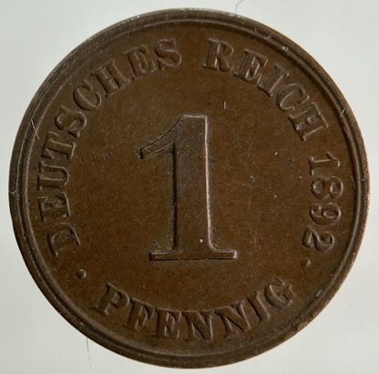 1892 German 1 Pfennig Coin | Fine Collectable Grade