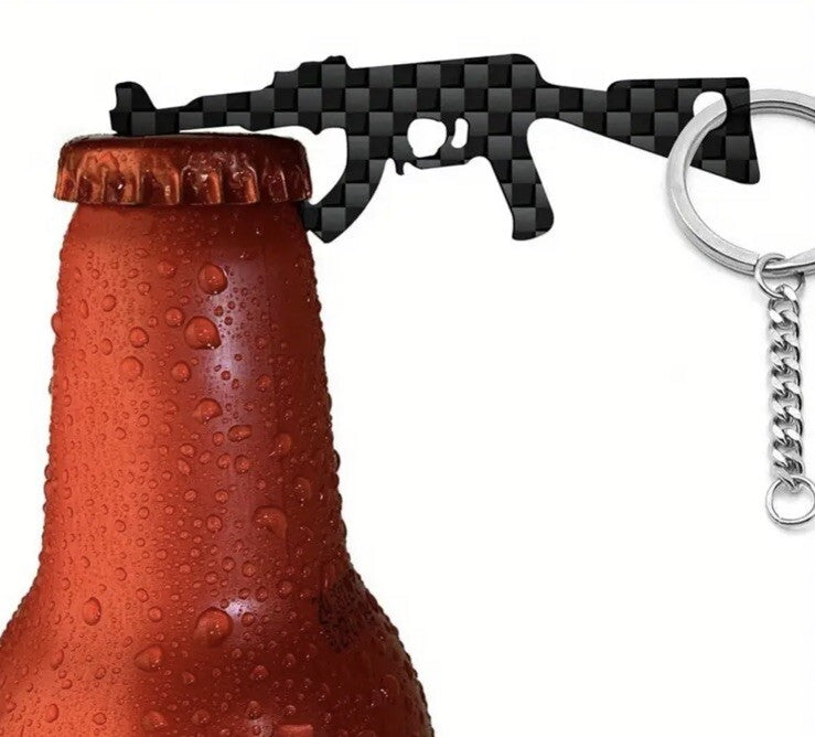 Carbon Fiber Assault Rifle Gun Bottle Opener Keyring Premium Keychain Gift UK
