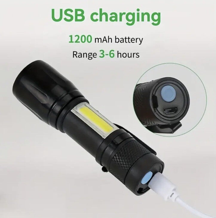 Black Mini Rechargeable Flash - Light Compact With Clip & Charge Cable UK Stock
