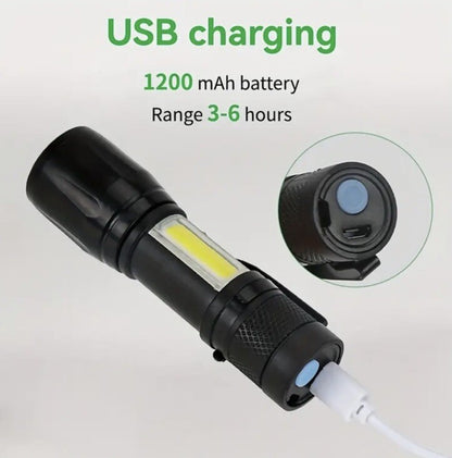 Black Mini Rechargeable Flash - Light Compact With Clip & Charge Cable UK Stock