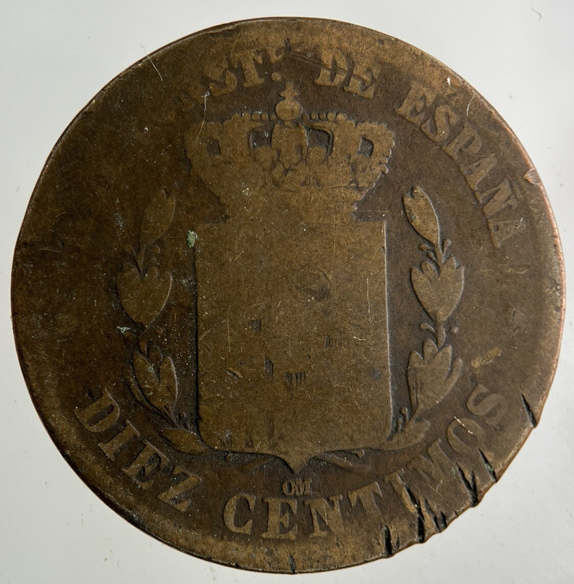 1879 Spain 10 Diez Centimos Coin | Fair Grade