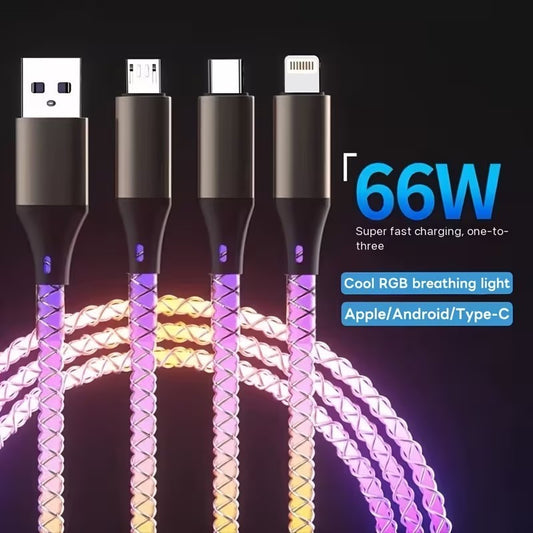 3 in 1 Multi - Colour RGB LED USB Cable Charging Charger iPhone Lightening Type C