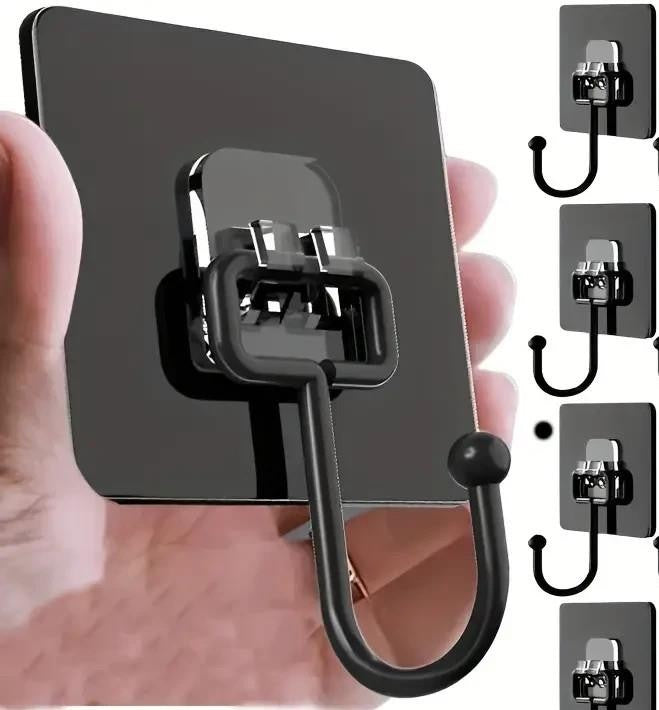 x4 Black Kitchen Hooks Wall Mounted Cupboard Bathroom Utensil Hanging Holder