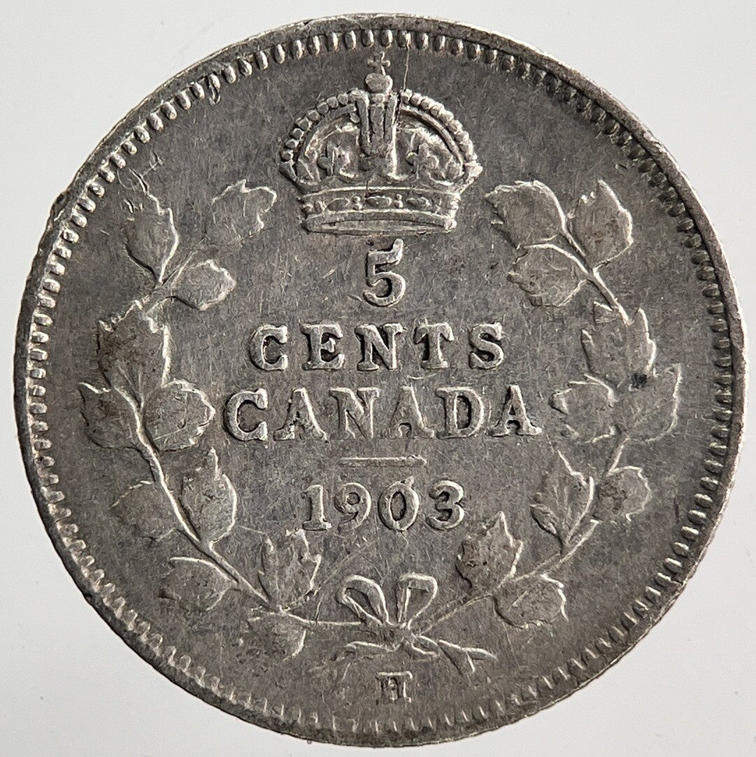 1903 - H Canada 5 Cents Silver Coin | Fine Collectable Grade | a6393