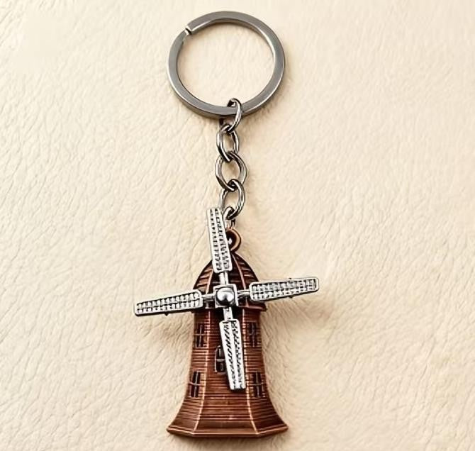 Retro Metal Dutch Windmill With Rotating Blades Keyring Premium Keychain Gift UK