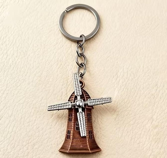 Retro Metal Dutch Windmill With Rotating Blades Keyring Premium Keychain Gift UK