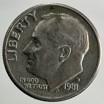1981 - D US USA Roosevelt Dime Coin | Fine Collectable Grade