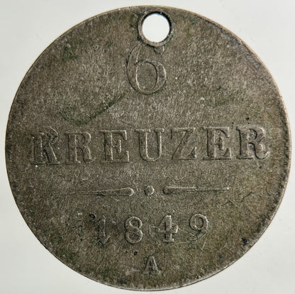 1849 Austria 6 Kreuzer Silver Coin | Fine Collectable Grade