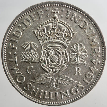 1944 George VI Florin British Silver Coin | Very Fine Grade | a6374
