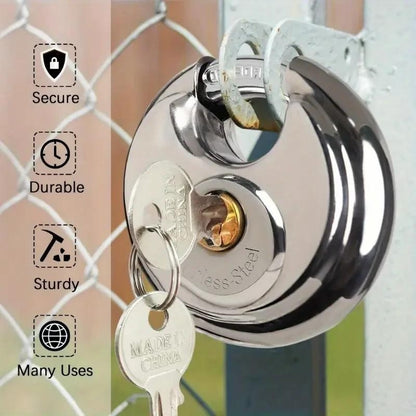 1 Heavy - Duty Stainless Steel Round Lock + 2 Keys Metal Security Padlock UK Stock