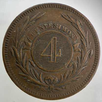 1869 Uruguay 4 Centesimos Coin | Fine Collectable Grade