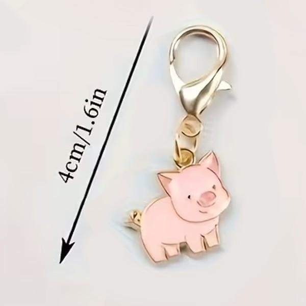 Mini Metal Pink Pig Piglet Farm Animal Charm Keyring Keychain Gift UK
