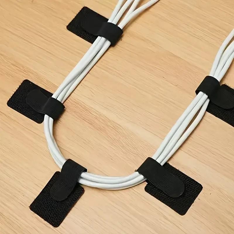 20 x Self - Adhesive Heavy - Duty Hook & Loop Organiser Cable Ties Black - UK Stock