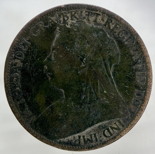 1900 Victoria One Penny Coin | Worn Grade