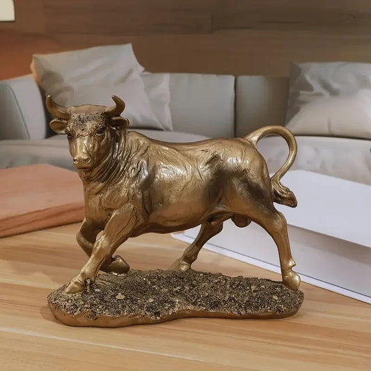 Golden Bull Sculpture Figurine Resin Home & Office Gift UK