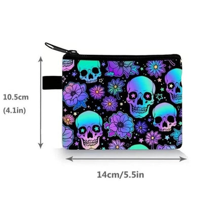 Purple & Blue Skull Zipper For Coins Keys Cards Small Essentials Pouch Gift UK