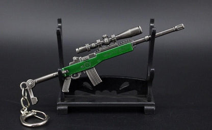 Mini Metal Green Assault Rifle With Scope Gun Keyring Premium Keychain Gift UK