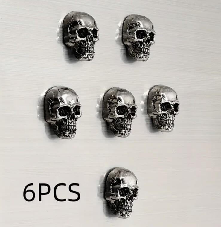 6 x Metal Gothic Skull Set Fridge Magnets Stainless Steel Premium Gift UK