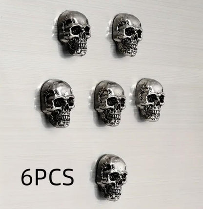 6 x Metal Gothic Skull Set Fridge Magnets Stainless Steel Premium Gift UK