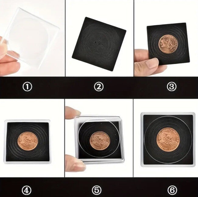 20 x Square Coin Protective Capsule Black Adjustable Foam Insert Rings 20mm - 40mm