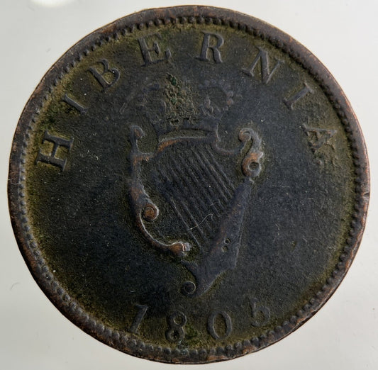 1805 Irish Ireland Half - Penny Coin | Fine Collectable Grade