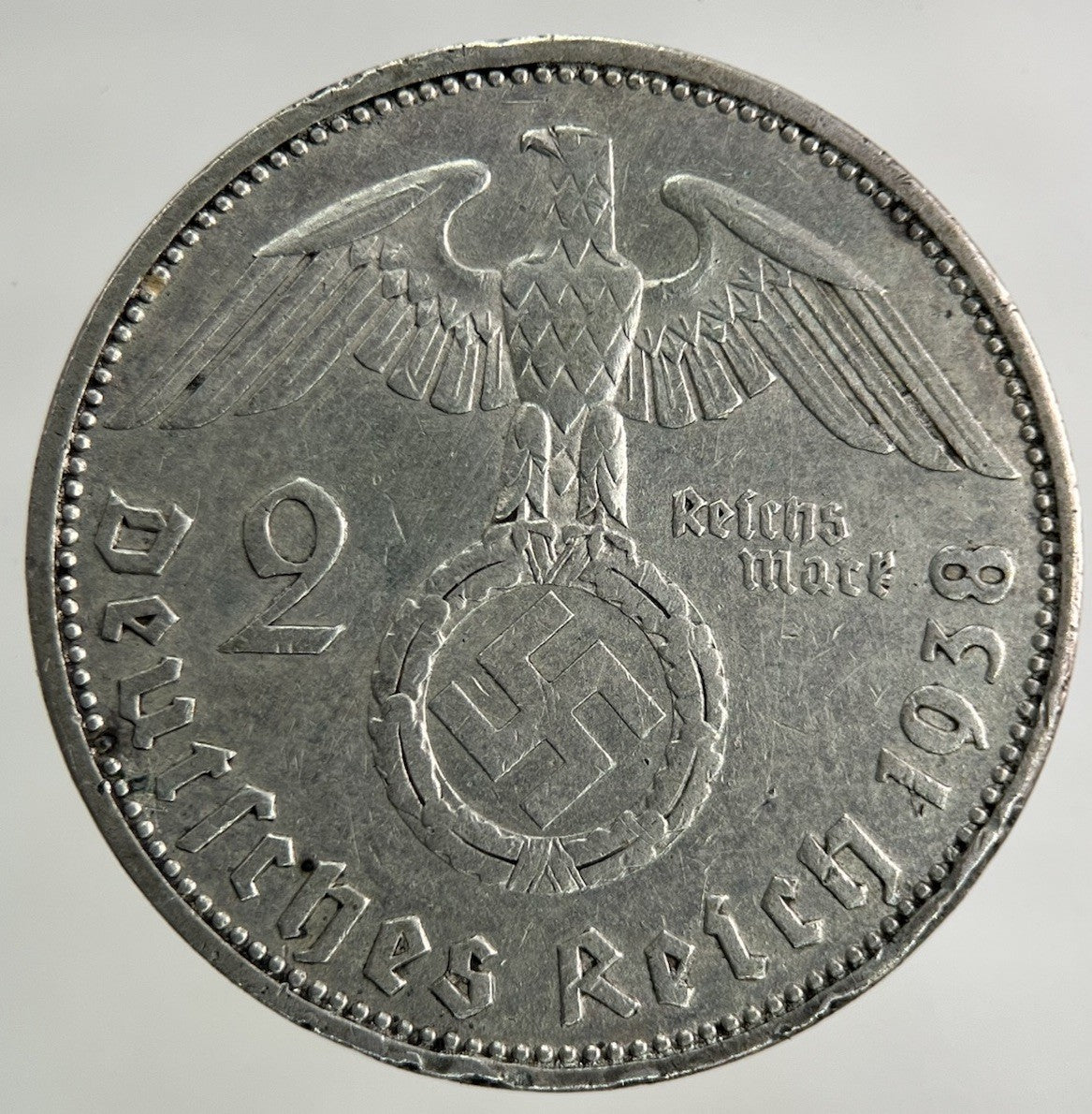 1938 Germany Nazi 2 Mark Silver Coin | Very High Grade
