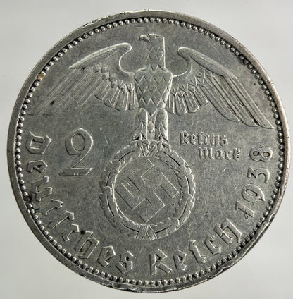 1938 Germany Nazi 2 Mark Silver Coin | Very High Grade