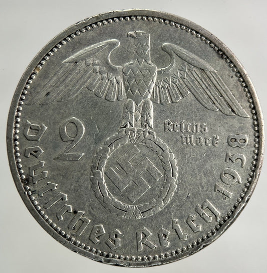 1938 Germany Nazi 2 Mark Silver Coin | Very High Grade
