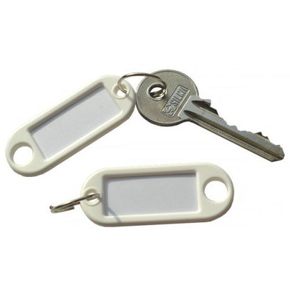 10 x White Plastic Key - Ring ID Tags Name Label Key Fob Tag - UK Stock