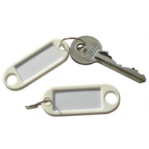 10 x White Plastic Key - Ring ID Tags Name Label Key Fob Tag - UK Stock