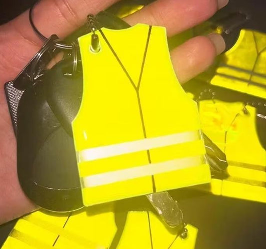 Mini Neon Yellow Vest Workers Jacket Reflective Night Keyring Keychain Gift UK