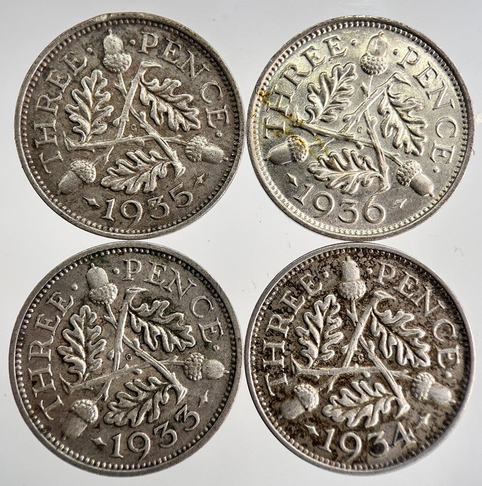 1933/34/35/36 George V Threepence Silver Coins | Very High Grade | a8743