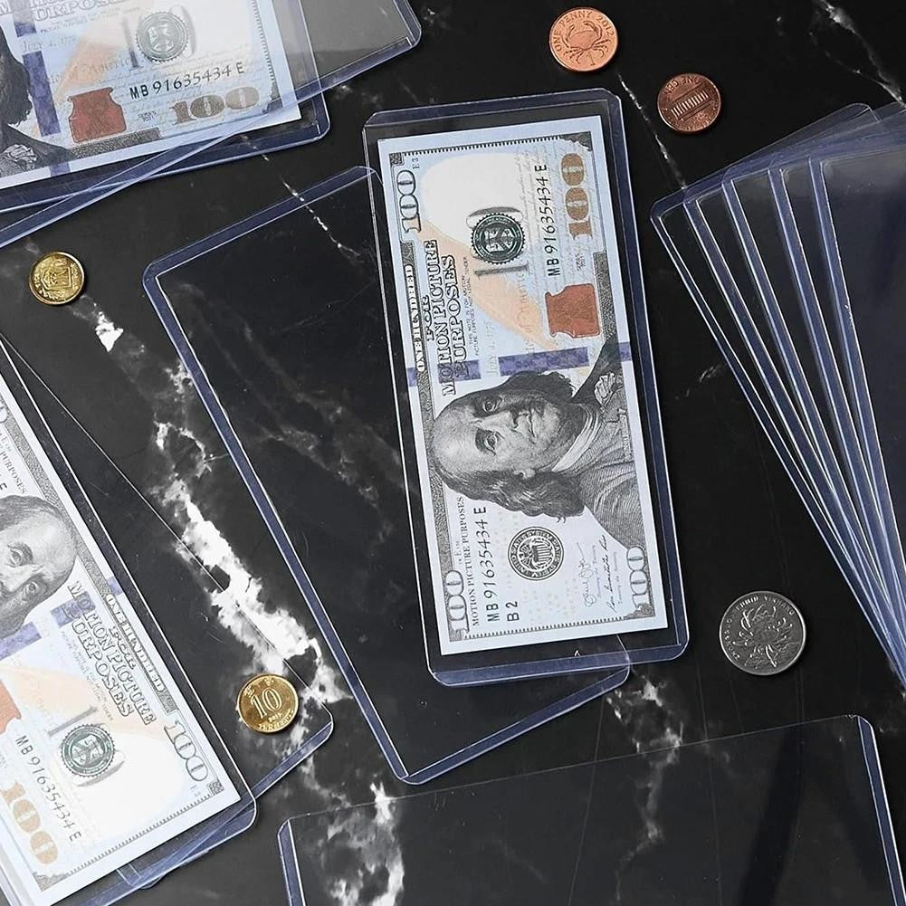10 x Thick Clear Money Sleeves Currency Banknote Bill Storage Bag Protector