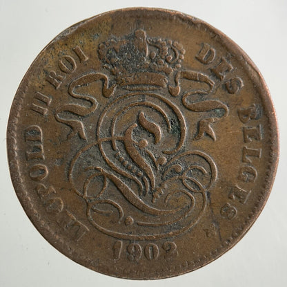 1902 Belgium 2 Centimes Coin | Fine Collectable Grade