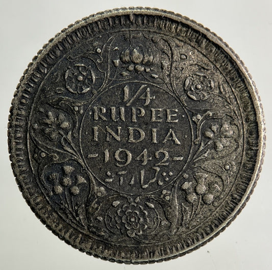 1942 India Quarter 1/4 Quarter Rupee Silver Coin | Collectable Grade