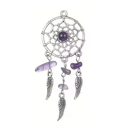 Mini Metal Purple Stones Dream Catcher Charm Keyring Keychain Gift UK