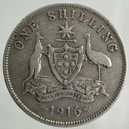 1916 - M Australia One Shilling Silver Coin | Fine Collectable Grade