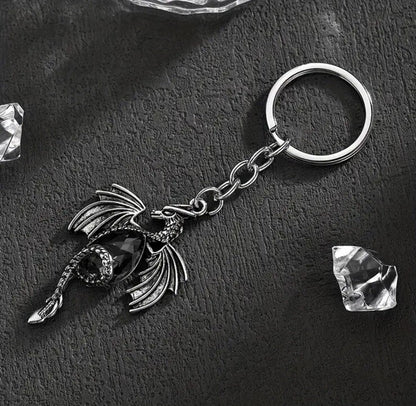 Metal Dragon With Glass Gem Stone Shaped Keyring Premium Keychain Gift UK