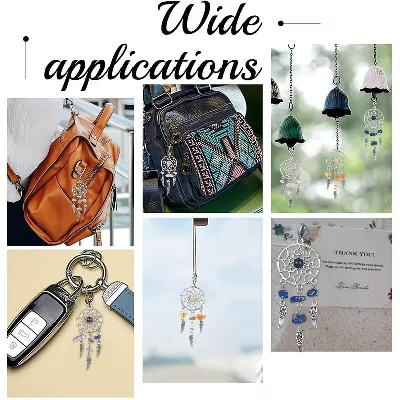 Mini Metal Pink Stones Dream Catcher Charm Keyring Keychain Gift UK