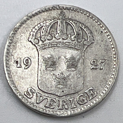 1927 - W Sweden 25 Ore Silver Coin | Fair Grade | a552