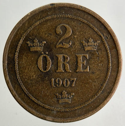 1907 Sweden 2 Ore Coin | Fine Collectable Grade