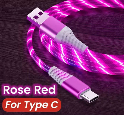 Type - C Red Flowing LED USB Cable Charging Cable Multi Charger iPhone Type C