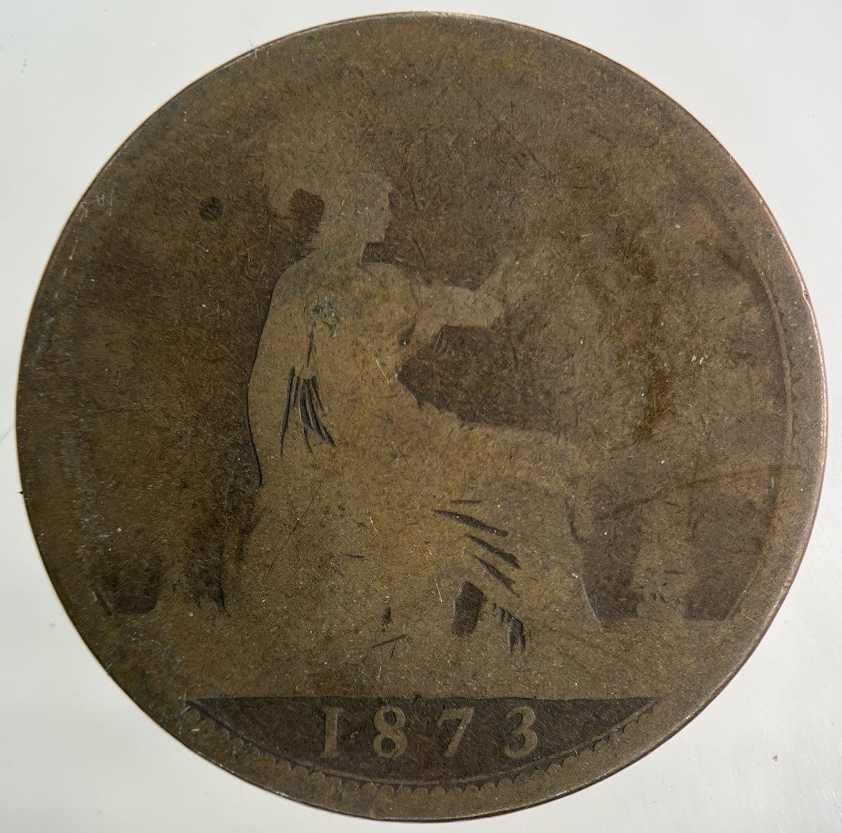 1873 Victoria One Penny Coin | Worn Grade
